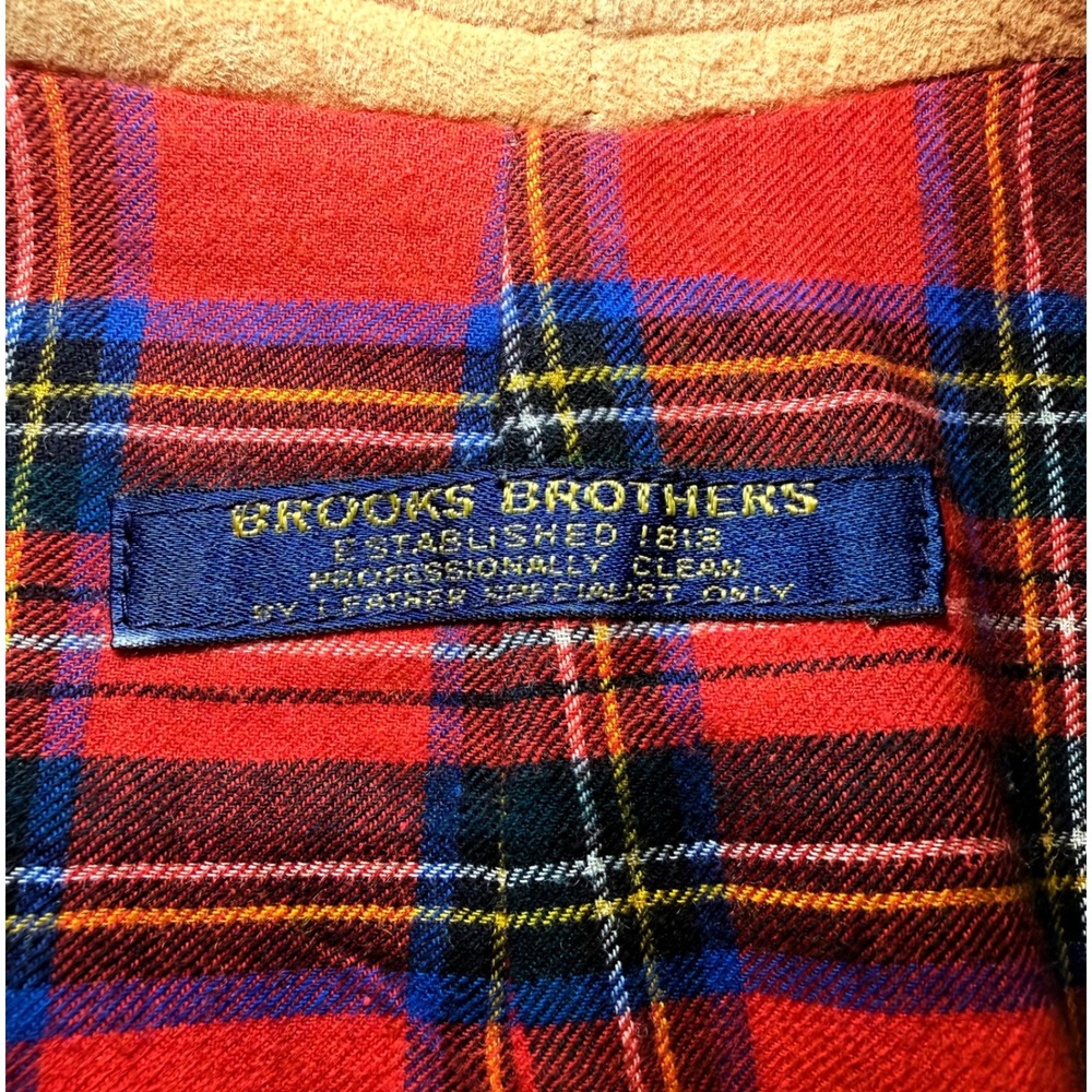 Brooks Brothers Mens M Tan Suede Leather Vest Red Tartan Plaid Back Waistcoat - Picture 3 of 10